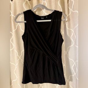 Saks Fifth Avenue Black label Sleeveless faux wrap top with asymmetrical mesh